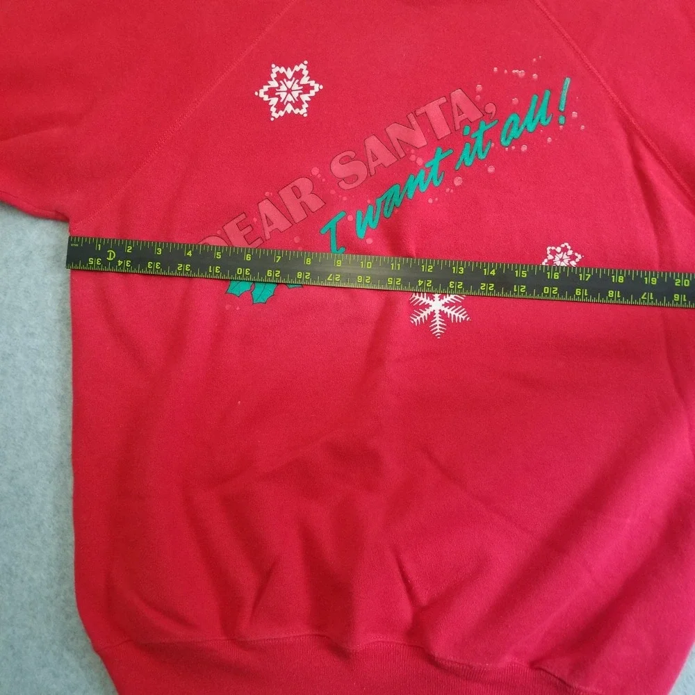 VTG Christmas Sweater Mens XL Red Raglan Dear Santa Holiday Crewneck 90s